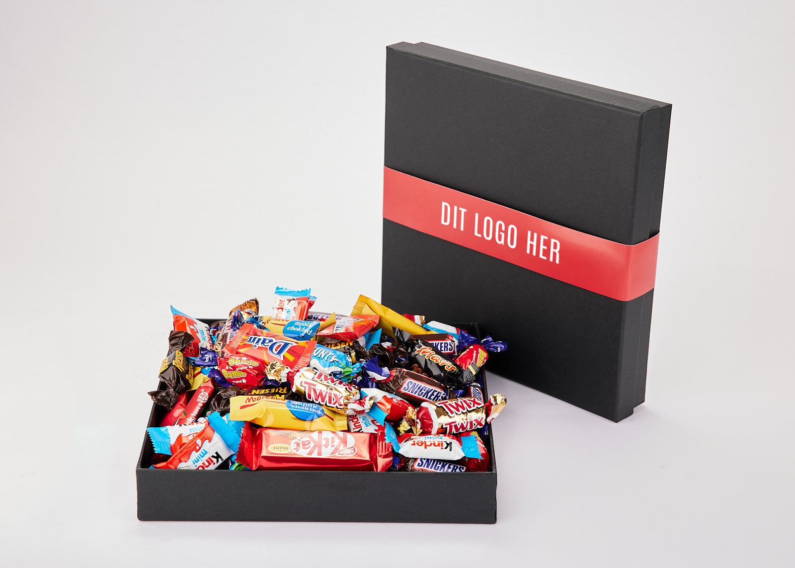 Slikbox med 200g deluxe chokolade & eget logo (Minimum 25 stk.)