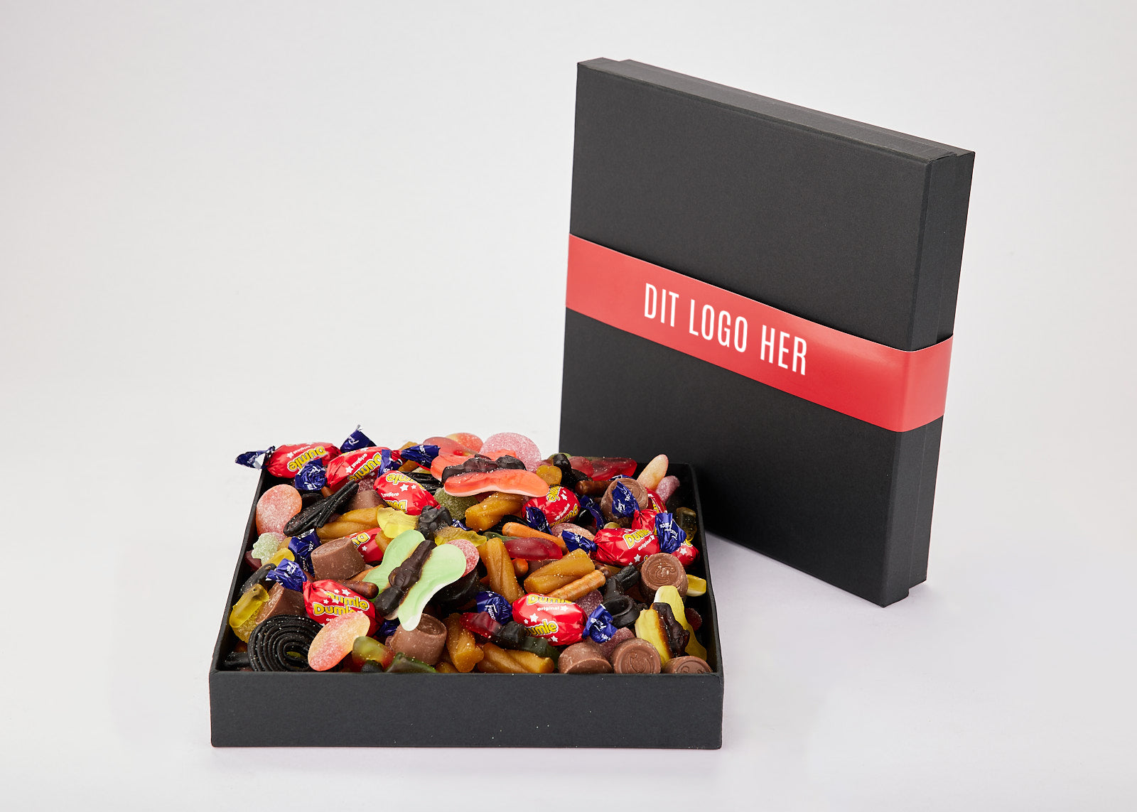 Slikbox med 250g favoritslik & eget logo (Minimum 25 stk.)