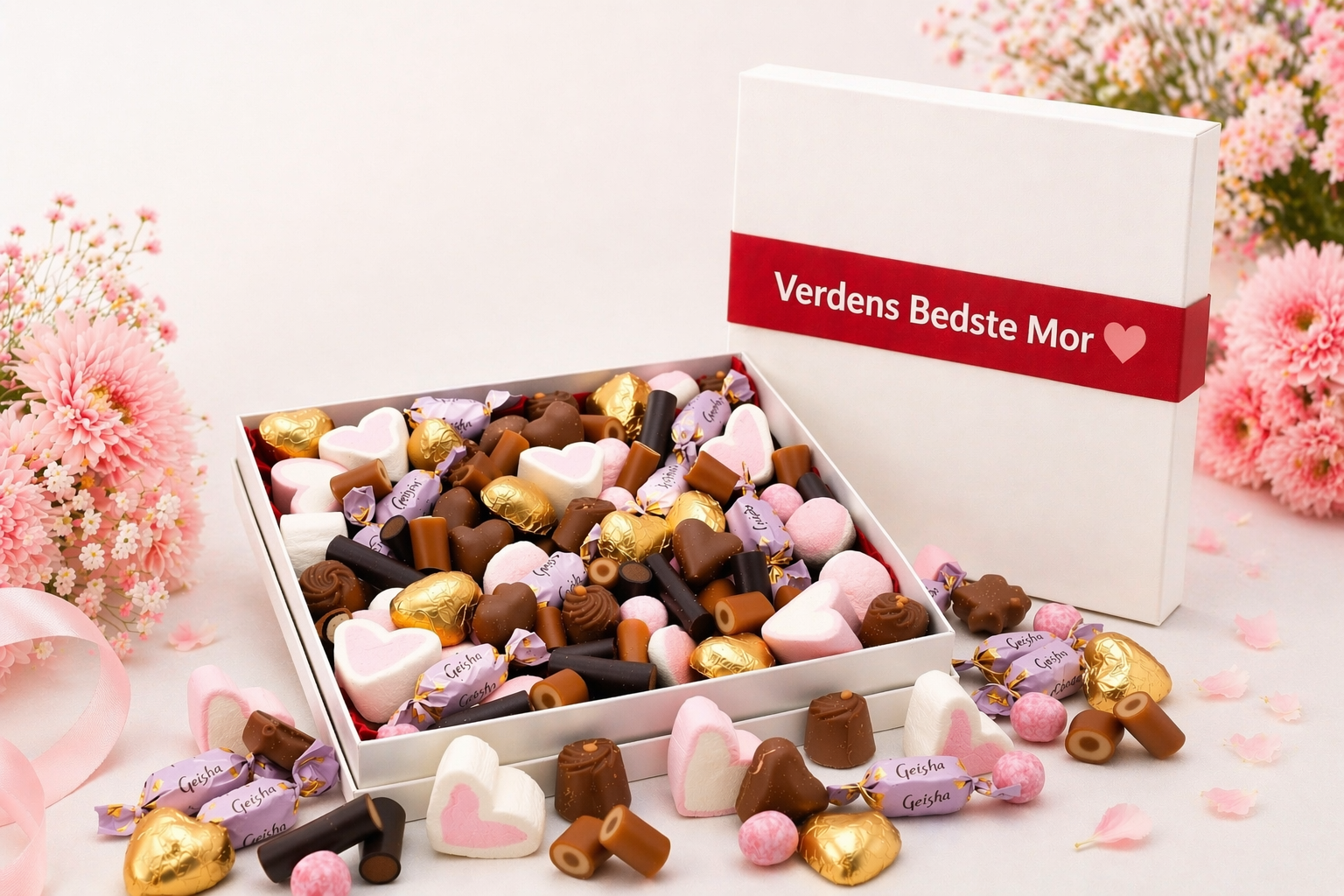 Gaveæske hvid med Mors dag mix 800g