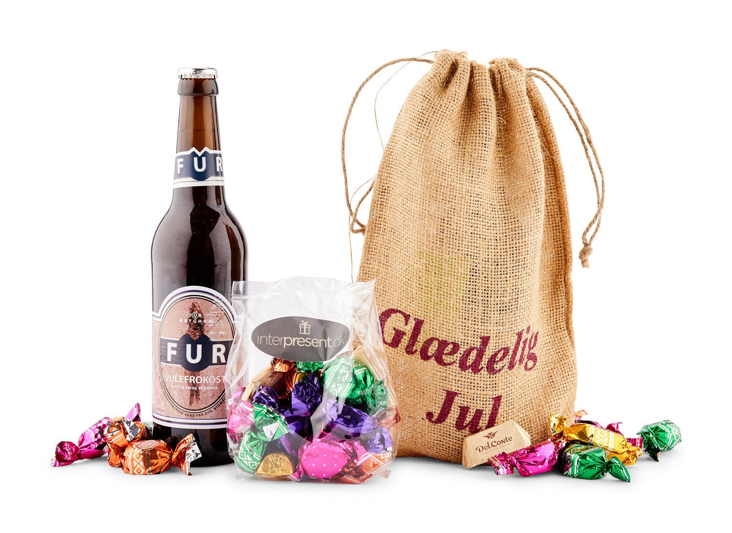 Juleøl & 200g blandet godter I Glædelig Julesæk