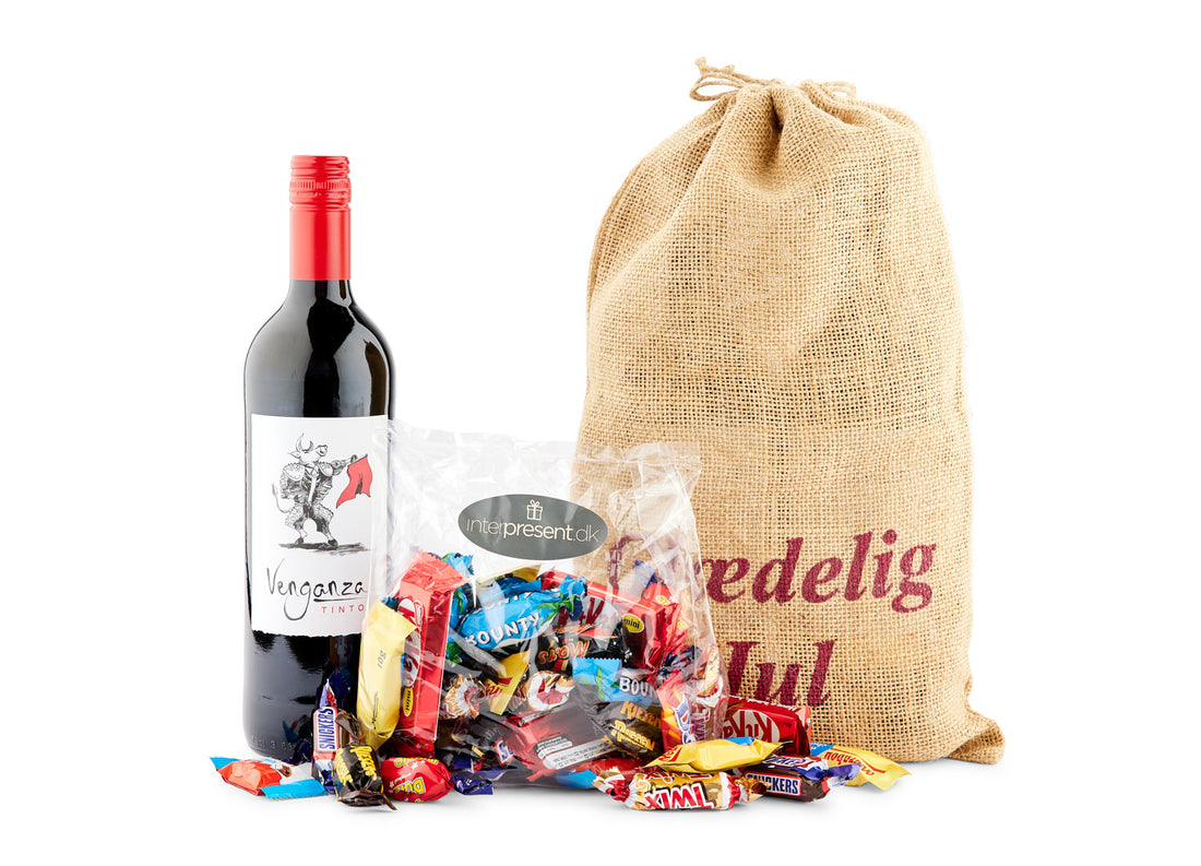 Spansk rødvin & 1 kg deluxe chokolade i julesæk