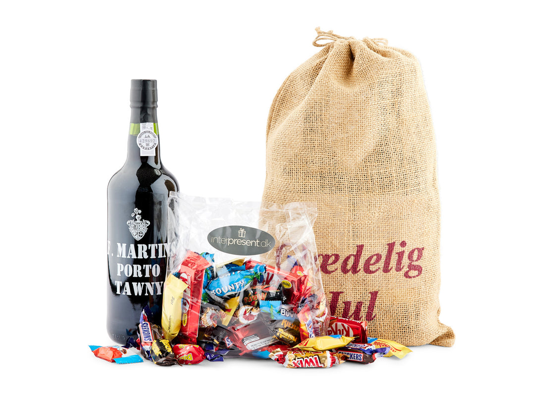 Juleportvin & 1 kg Deluxe chokolade i julesæk
