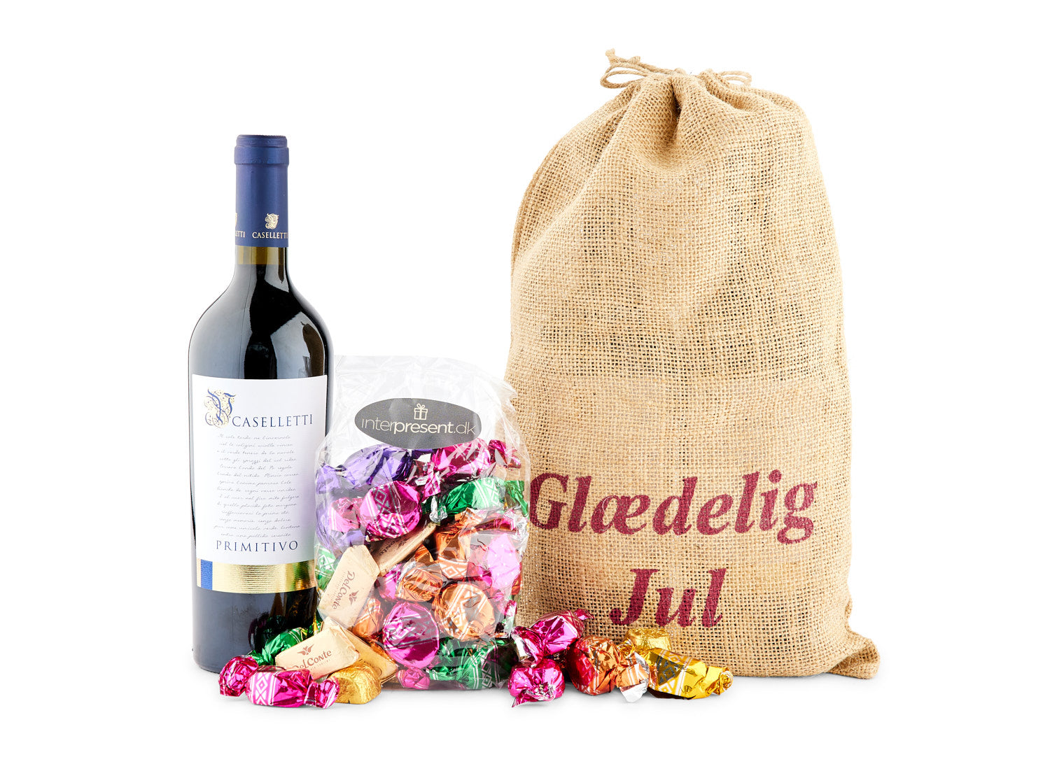 Italiensk rødvin & 1,5 kg godter i Julesæk