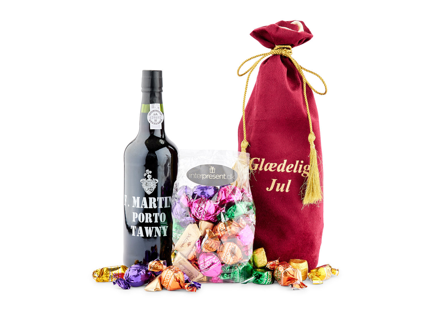 Portvin & julegodter I Rød Velour Pose