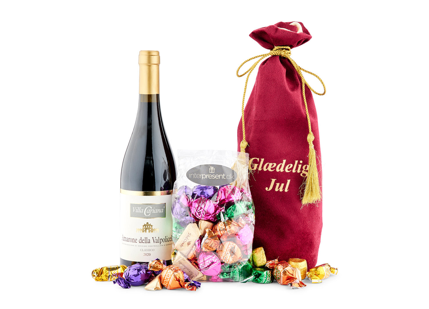 Amarone & julegodter I Rød Velour Pose