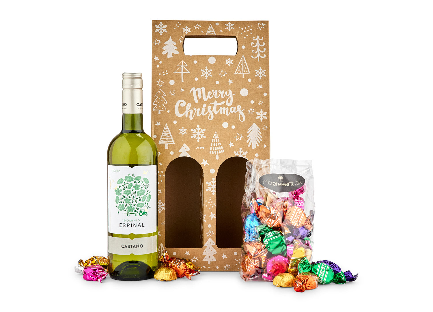 Hvidvin & godter i julegaveæske