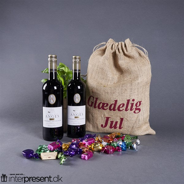 Rødvin med godter i julesæk - 400 g. chokoblanding