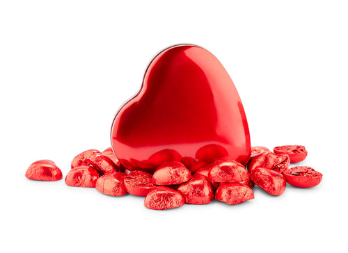Rødt Tinhjerte med 200g Chokoladehjerter